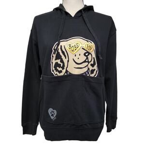Skechers Bobs Hoodie Womens Sz XS‎ Classy Lassie Black Dog Pouch Pals Sweatshirt